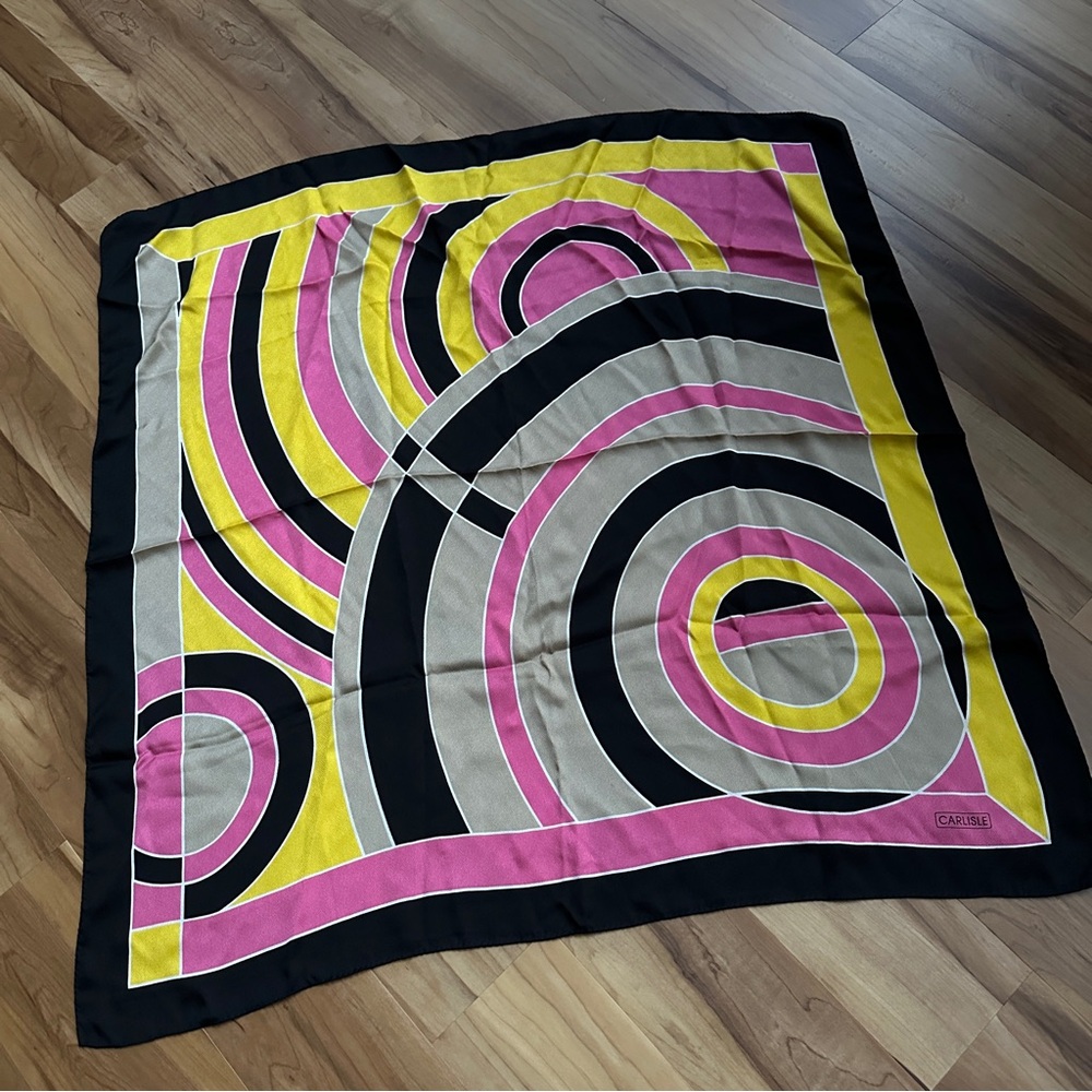 Vintage 100% Silk Colorful Geometric Pattern Scarf Italian